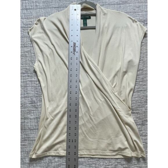 Ralph Lauren Women L Cream Sleeveless Draped Stretch Blouse Quiet Luxury Top EUC - Picture 5 of 5